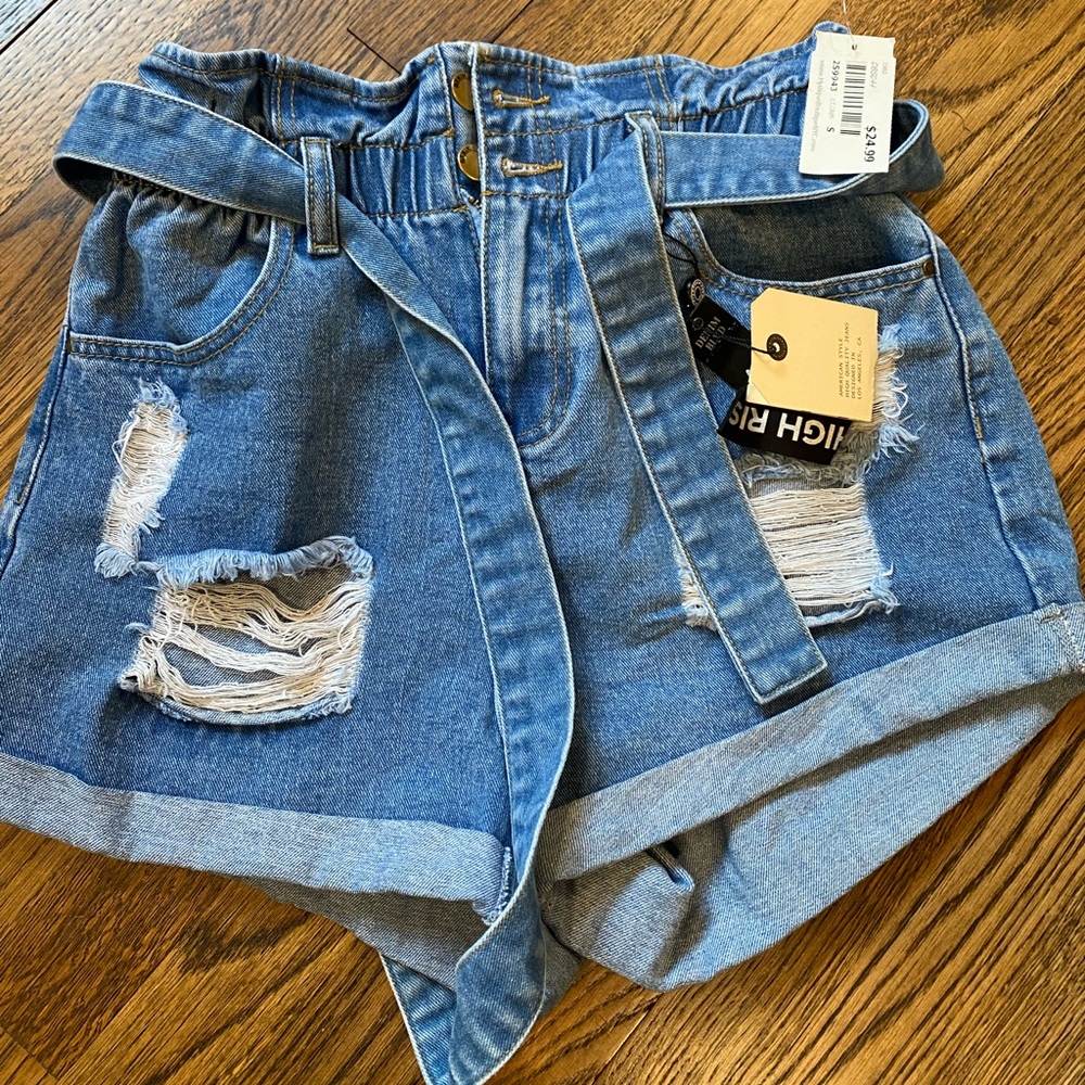 Paper bag Jean shorts with rips